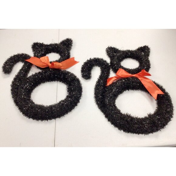 Halloween Black Cat Tinsel Wall Decor Large 18 Inches Lot of 2 - Picture 1 of 5